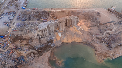 An aerial view of ruined structures in Beirut after Tuesday's explosion. Photo: Getty Images