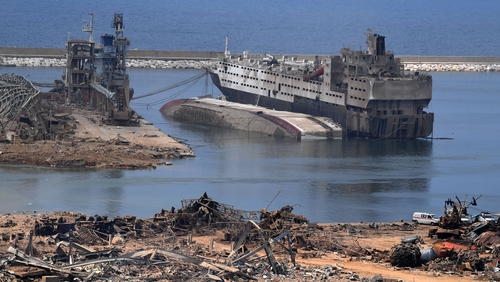 Damaged vessels in the harbour of the devastated port of Beirut