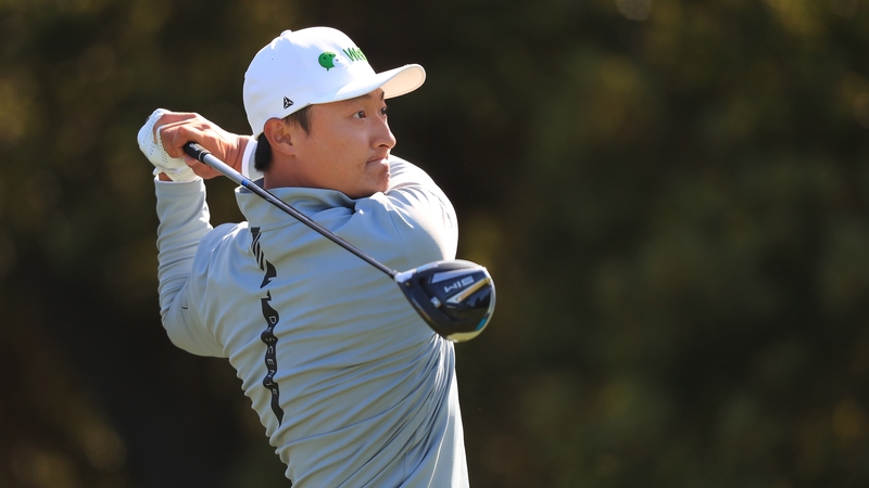 Li Haotong plays his shot from the 12th tee during the second round of the US PGA Championship