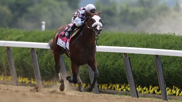 Tiz the Law winning the Belmont Stakes with Manuel Franco on board