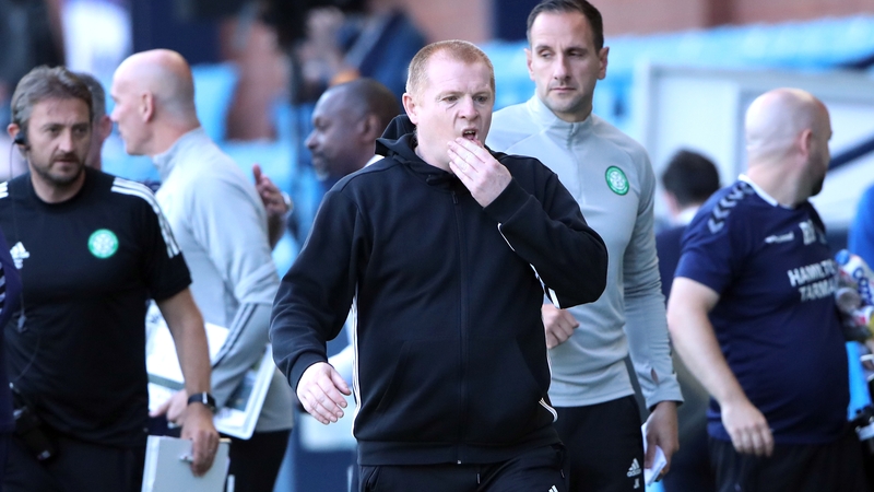 Neil Lennon appears dejected after the final whistle at Rugby Park