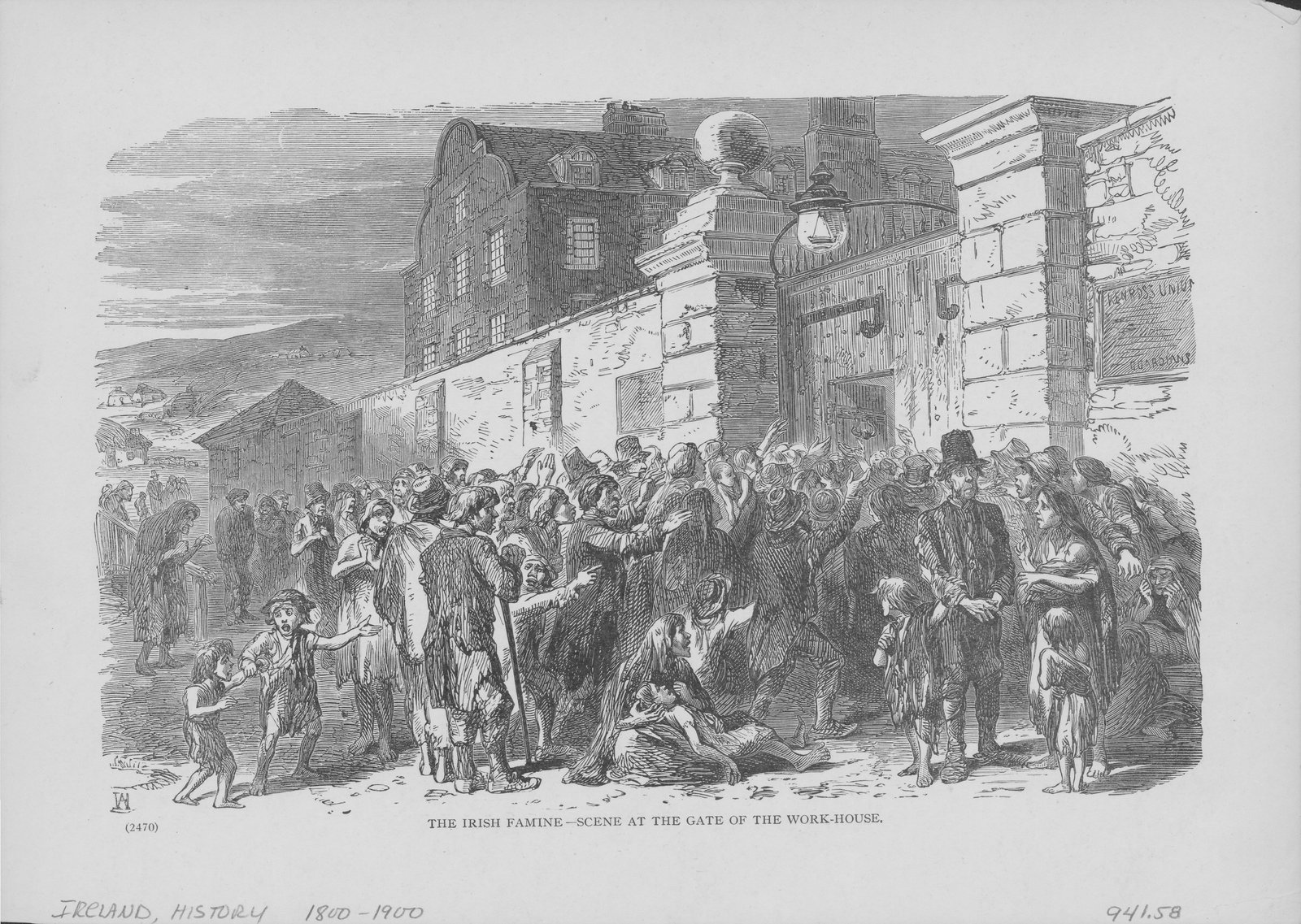 Crowds gather outside a workhouse begging to be allowed to enter in this engraving created circa 1846-1847. Source: Archive Photos/Getty Images