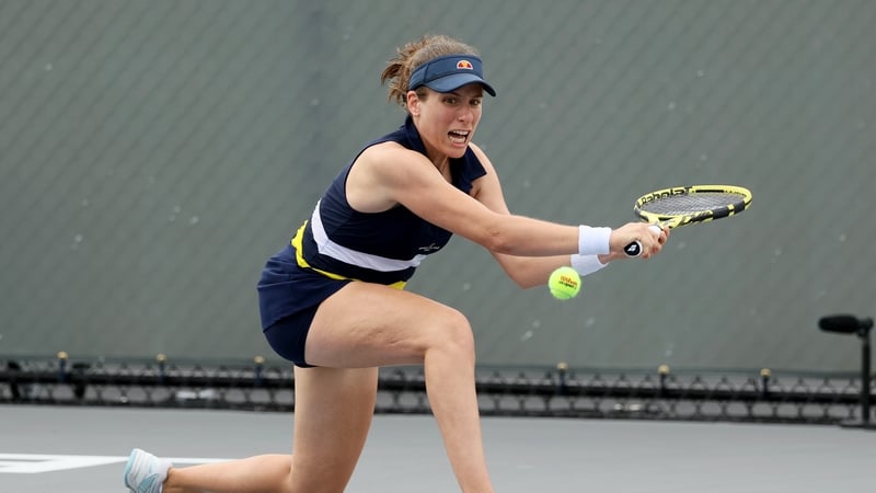Johanna Konta attempts a volley during the match against Marie Bouzkova