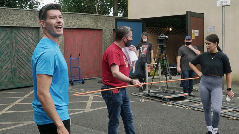 Ryan Andrews and Karen Byrne on the socially-distanced Fair City set