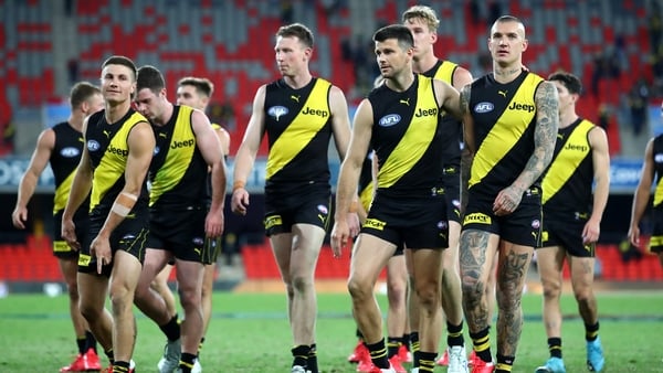Richmond Tigers players during the game against Brisbane Lions last week. The incident occurred in the dressing room post-match
