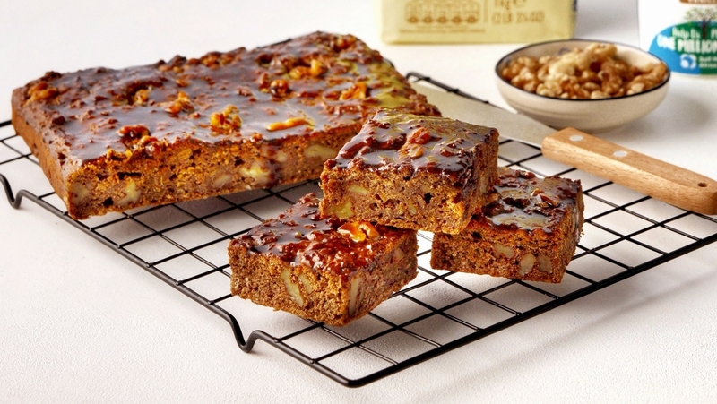 Sticky gingerbread and walnut cake