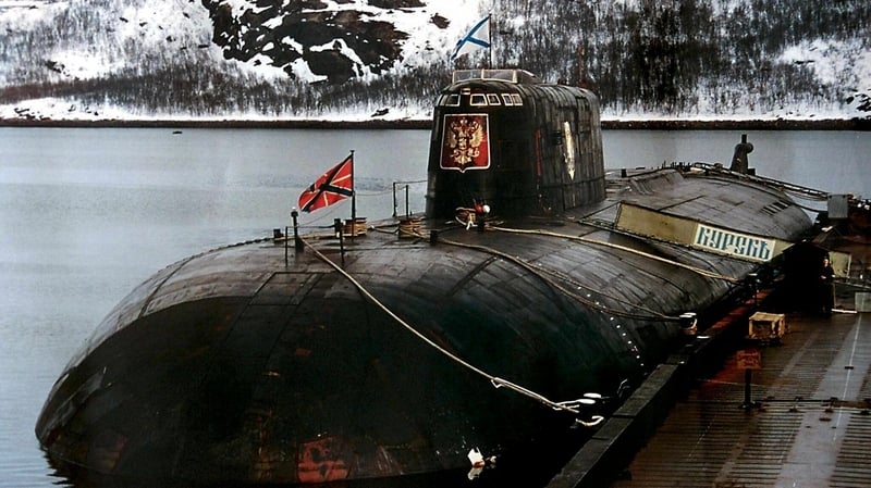 The Kursk, seen here at its home base in Vidyayevo, sank with all 118 crew members losing their lives
