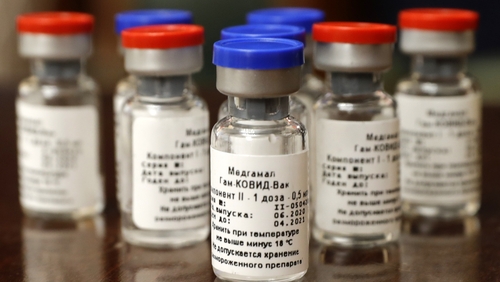 Ampoules with a Covid-19 vaccine developed by the Gamaleya Scientific Research Institute