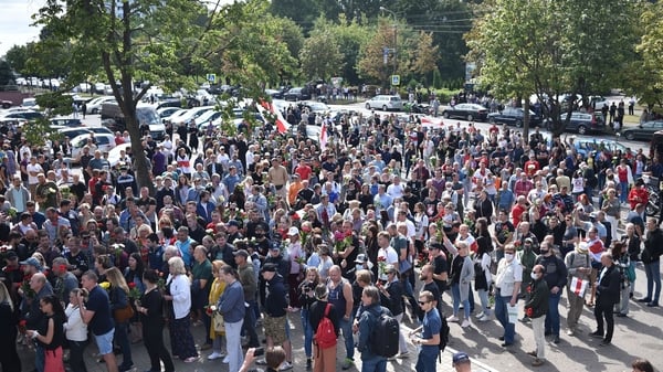 People gathered near Pushkinskaya metro station in the capital Minsk today