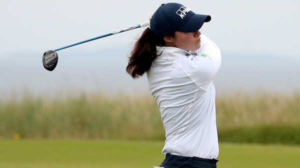 Maguire teeing off at the 12th