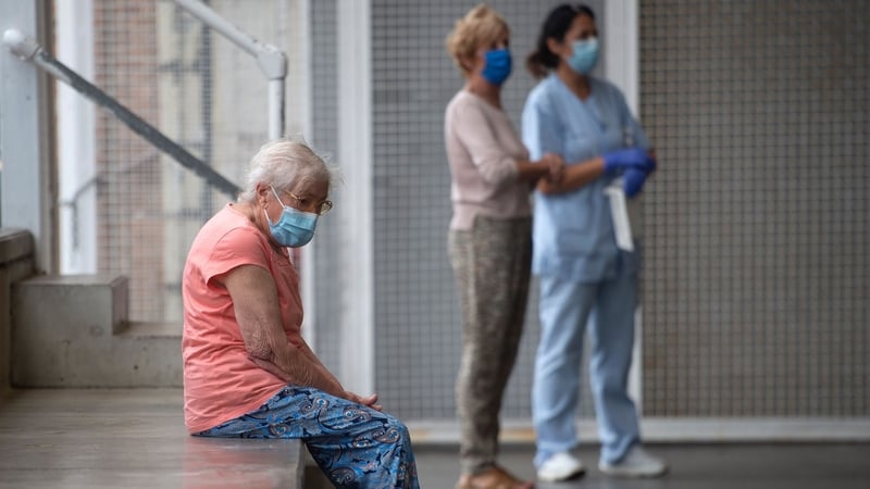 A woman waits at a tempory test centre in the Spanish Basque city of Azpeitia