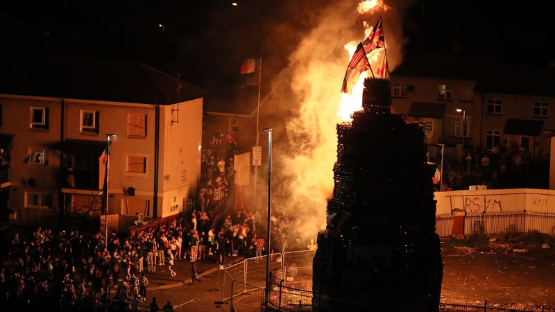 Crowds gathered at the burning of the bonfire in Derry's Bogside