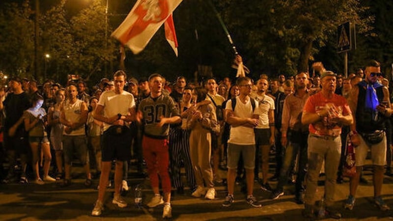 Several thousand protesters gathered at Independence Square in central Minsk