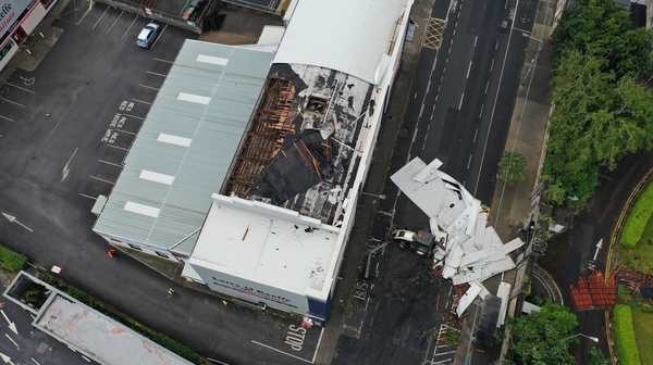Winds ripped off part of the roof from O'Keeffe Furniture store