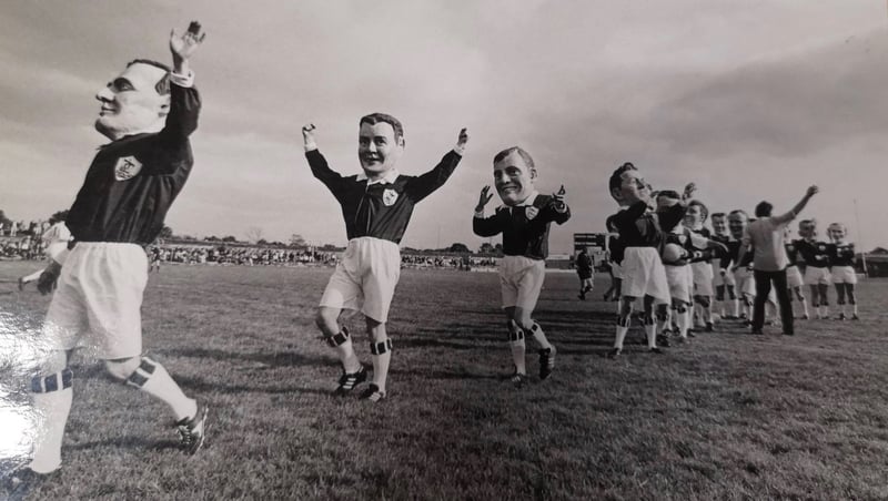 The Galway team take the pitch for The Big Game in Castlebar in 1987. Photo: Macnas Archives