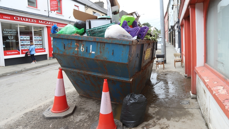 A skip full of destroyed contents outside the Eldon Hotel