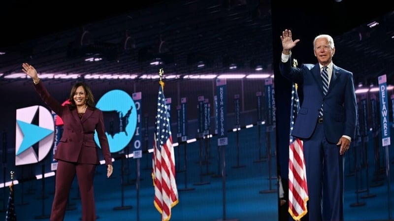 Kamala Harris and Joe Biden at the Democratic National Convention in Delaware