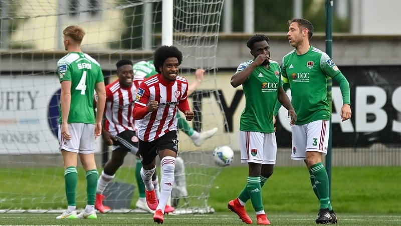 Walter Figueira of Derry City celebrates after scoring his side's first goal