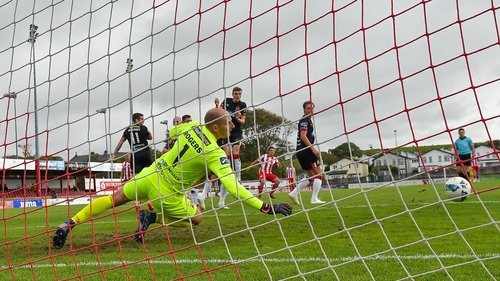 Regan Donelan opens the scoring at the Showgrounds