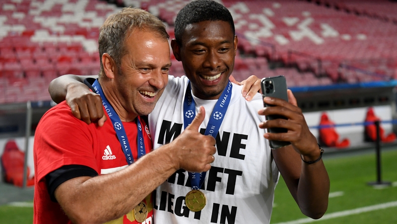 Hans-Dieter Flick celebrates with David Alaba