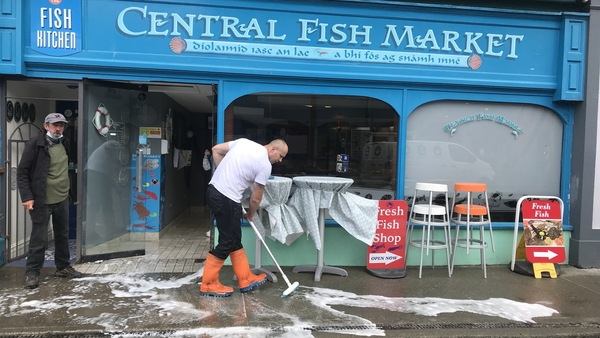 Clean up and repairs taking place on New Street in Bantry, Co Cork, after flooding caused by Storm Francis (Pic: RollingNews.ie)