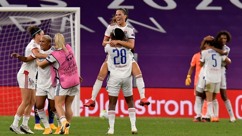 Lyon celebrate a hard-earned victory over PSG at the San Mames stadium in Bilbao