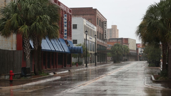 An empty main street in Lake Charles, Louisiana as people seek safe shelter before the arrival of Hurricane Laura