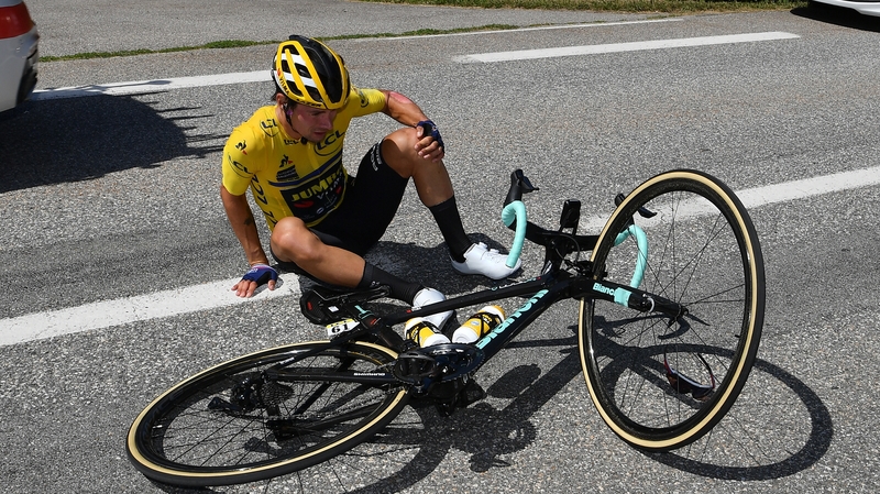 Roglic after crashing at the Criterium du Dauphine less than two weeks ago
