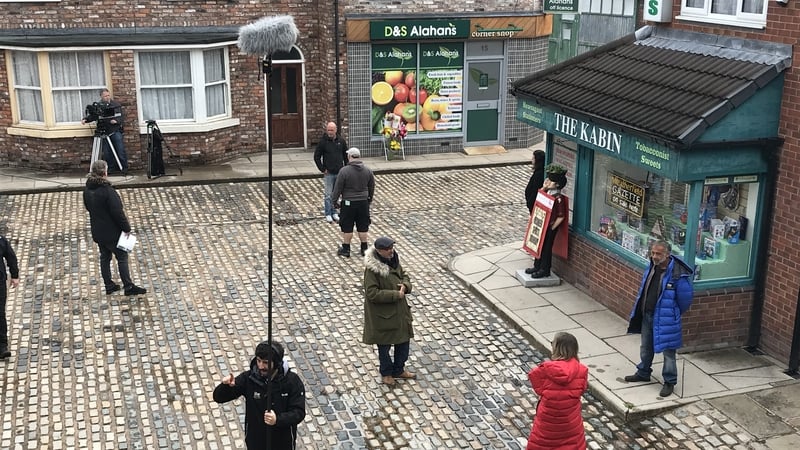Corrie filming with social distancing