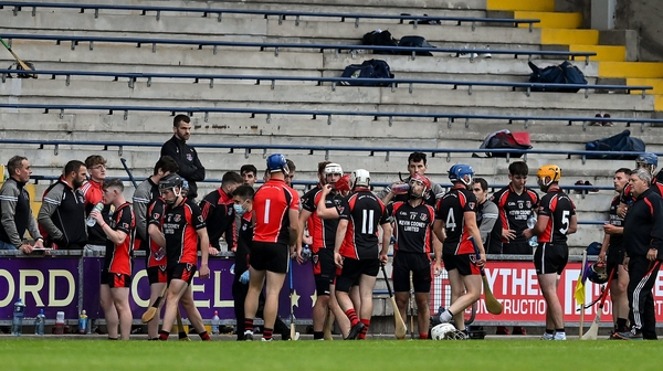 The Oulart the Ballagh team take a water break during their Wexford club encounter against St Martin's