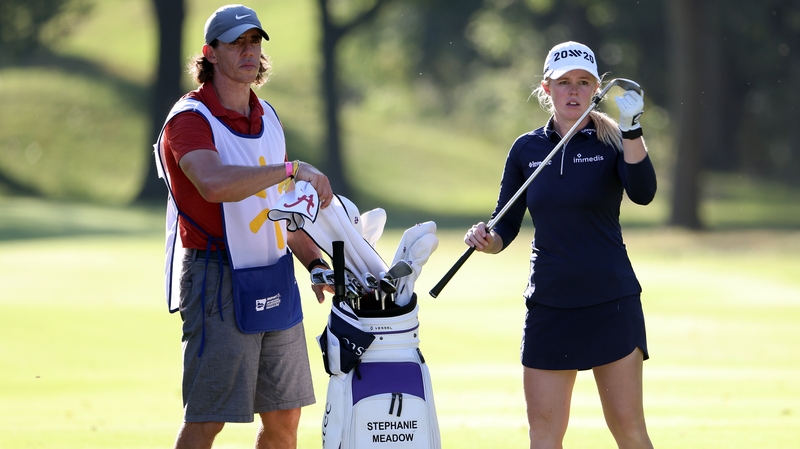 Stephanie Meadow prepares to hit her third shot on the seventh hole