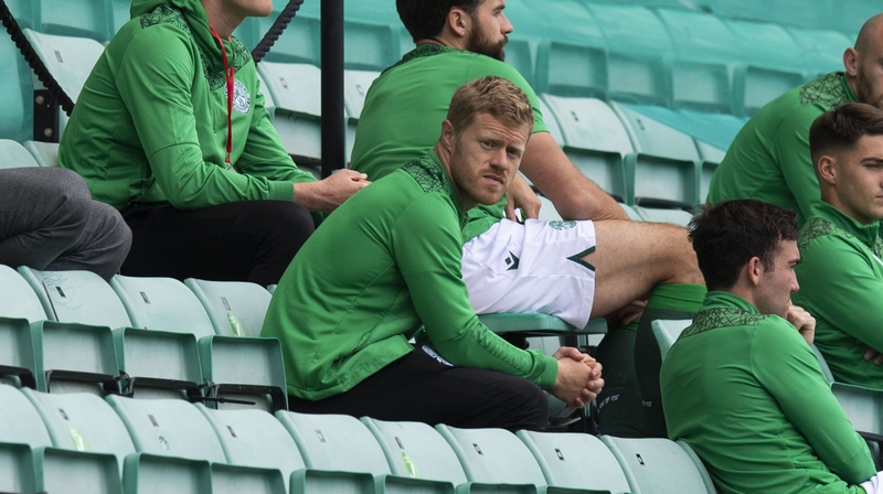 Daryl Horgan in the stands during the match between Hibernian and Aberdeen at Easter Road on 30 August