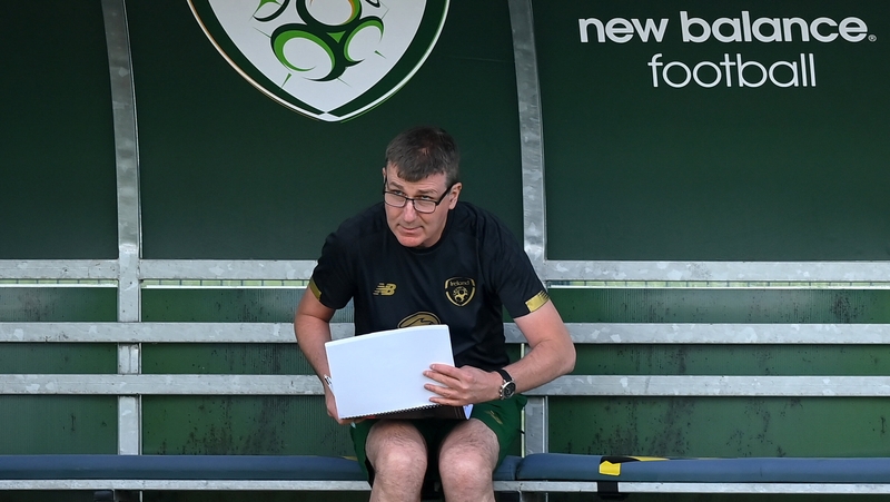 Stephen Kenny in the dugout at Republic of Ireland training this morning