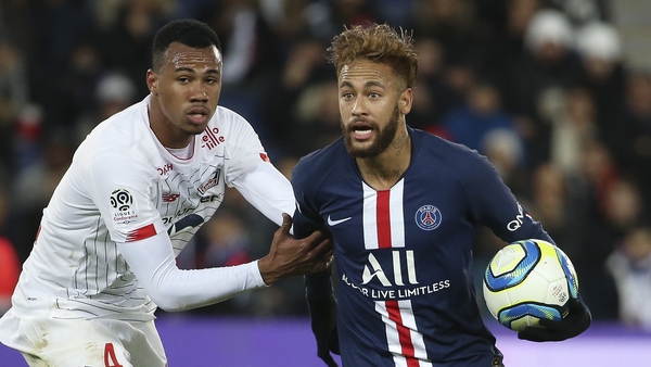 Gabriel Magalhaes (L) in action for Lille against PSG's Neymar last November