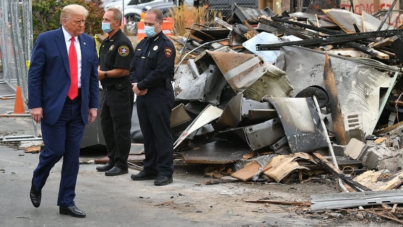 Donald Trump visits areas damaged during the protest in Kenosha