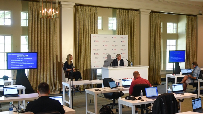 Jay Monahan addresses the media in Atlanta