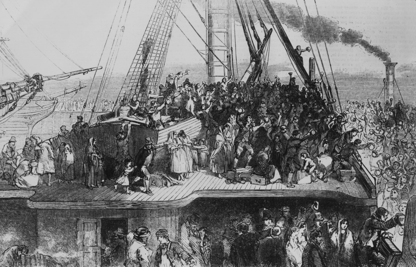 Irish emigrants sailing to the US,1850. Original published in The Illustrated London News, 6th July 1850 (Source: Illustrated London News/Hulton Archive/Getty Images)