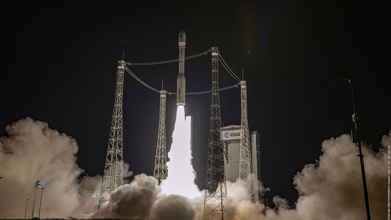 The Vega rideshare Small Spacecraft Mission Service (SSMS) dispenser taking off from Kourou (Pic: ESA)
