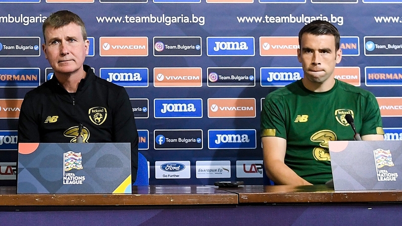 Seamus Coleman sits alongside the manager in Bulgaria ahead of the game in which he would not start