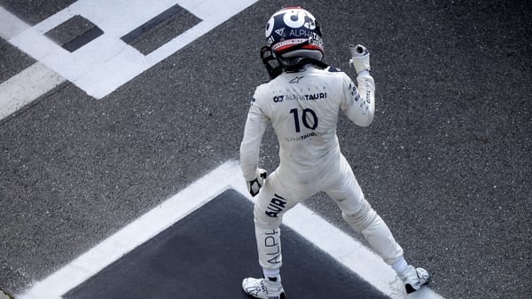 Pierre Gasly celebrates winning the Italian Grand Prix