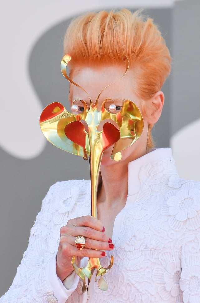 Tilda Swinton in Chanel and James Merry. Photo: Getty