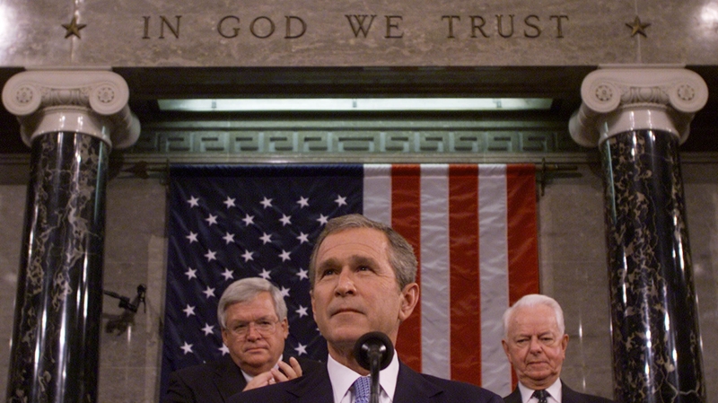 George W Bush at the US Capitol on 20 September 2001 where he spoke about the terrorist attacks in the US