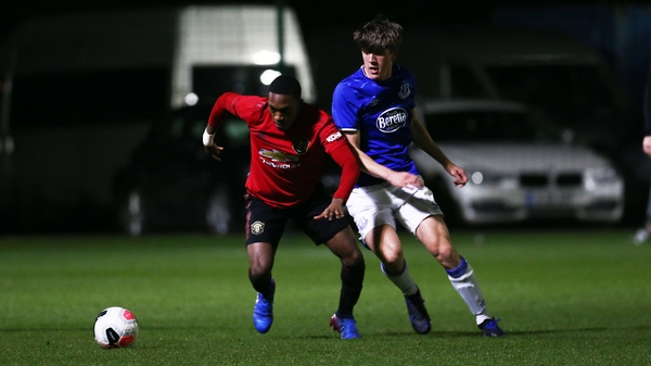 Ayodeji Sotona (L) in action for Manchester United U18s in March