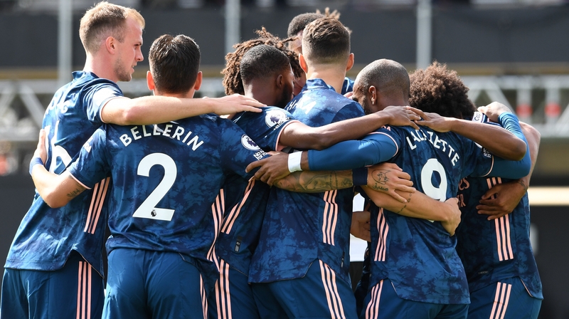 Arsenal celebrate Alexandre Lacazette's opening goal