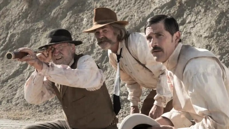 (L-R) Richard Jenkins, Kurt Russell and Matthew Fox in Bone Tomahawk