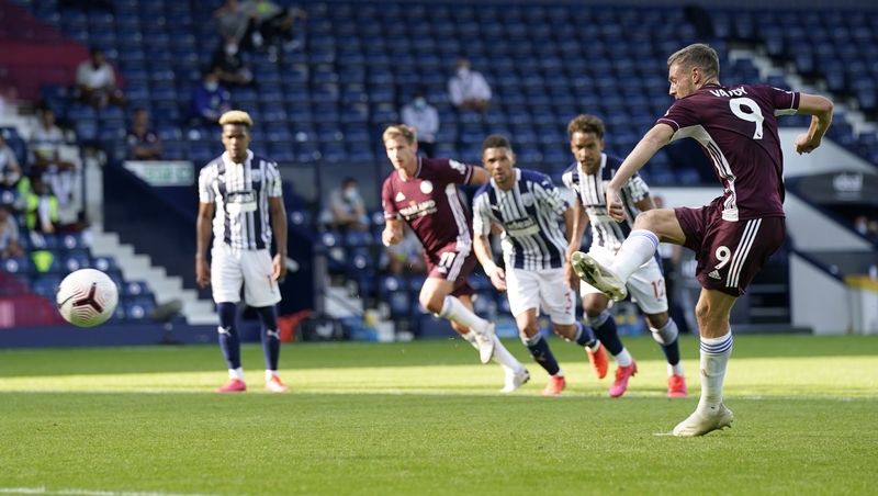 Jamie Vardy dispatches a penalty in the victory at The Hawthorns