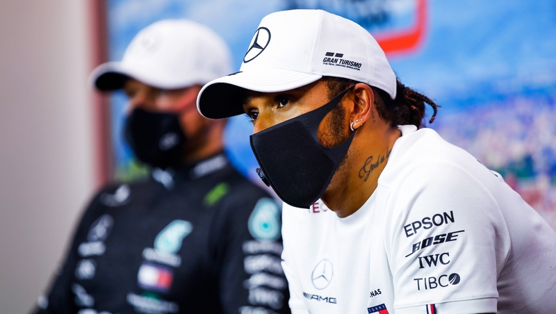 Race winner Lewis Hamilton and Valtteri Bottas during the post race press conference