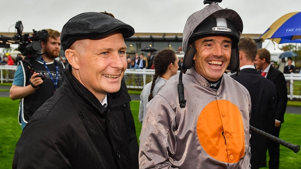 Pat Smullen (L) and Ruby Walsh before the Pat Smullen Champions Race For Cancer Trials Ireland at the Curragh in 2019