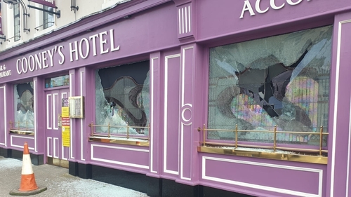Damaged windows at Cooney's Hotel in Ballymahon, Co Longford