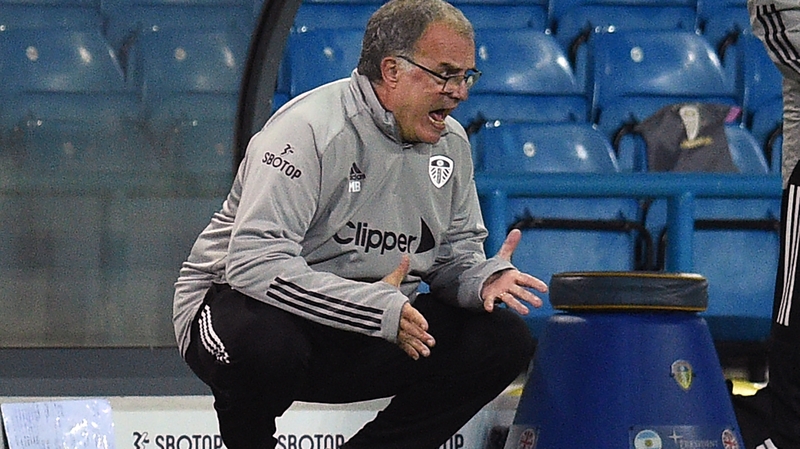 Frustration is etched on the face of Marcelo Bielsa on a difficult night for the Leeds boss at Elland Road
